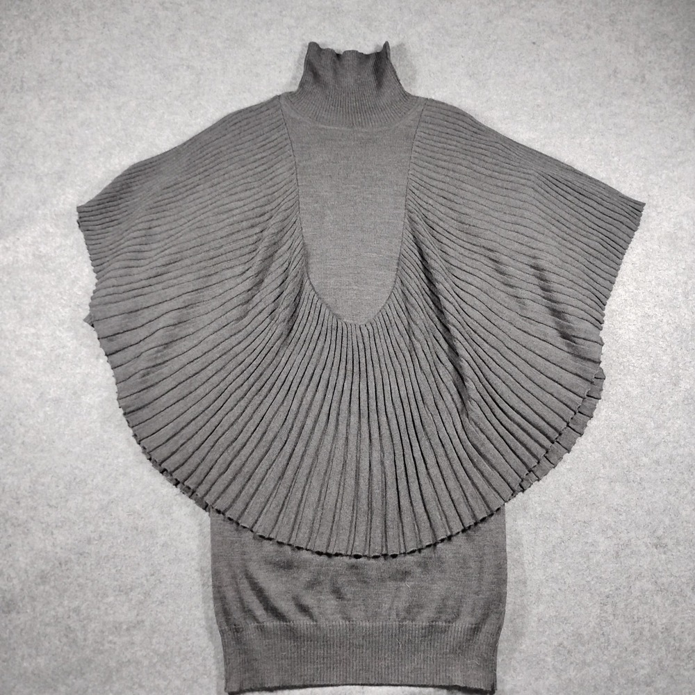 Laila Azhar Pleated Batwing Mock Neck Sweater Dress Womens Small Gray 100% Wool